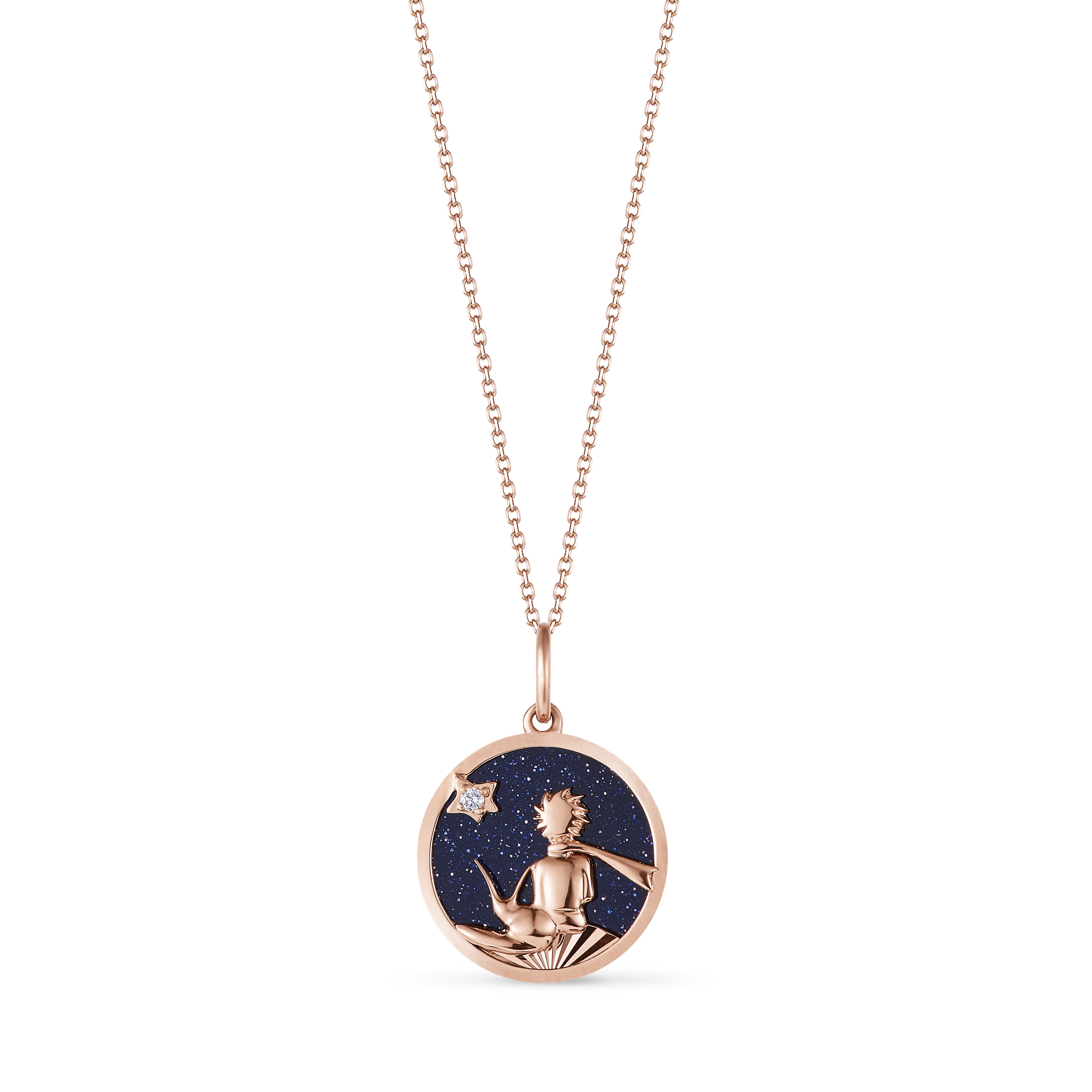 18K Rose Gold Blue Sandstone Pendant - Le Petit Prince and Fox
